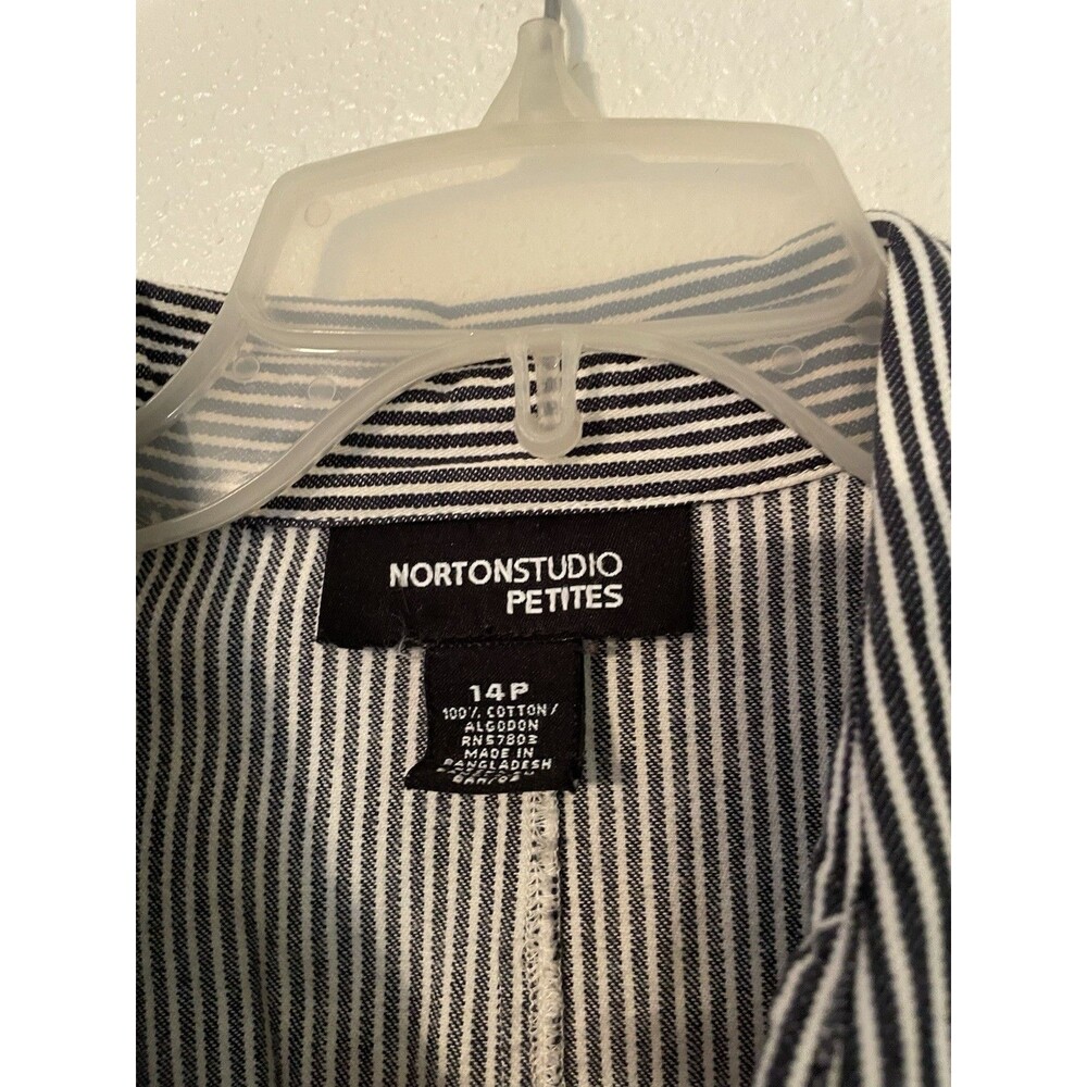 Norton Studio Petites Black White Stripe Zip Jacket Utility Pockets Cotton Chic - Picture 5 of 5